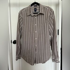 Gap Men’s Brown & White StripedCotton Button Down Classic Fit Shirt Size Large